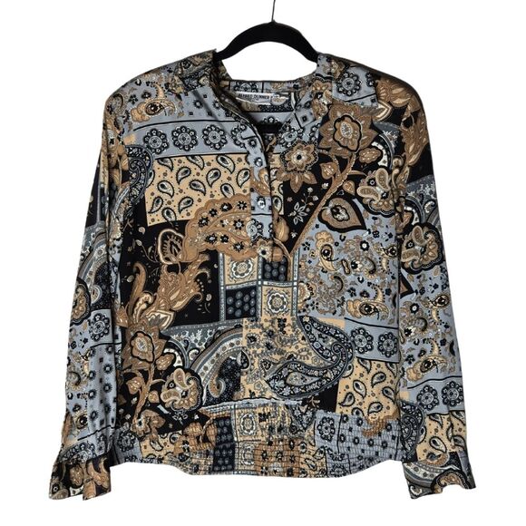 Vintage Y2K Alfred Dunner Boho Popover Blouse Smocked Waist Size 10 Petite - Picture 1 of 9
